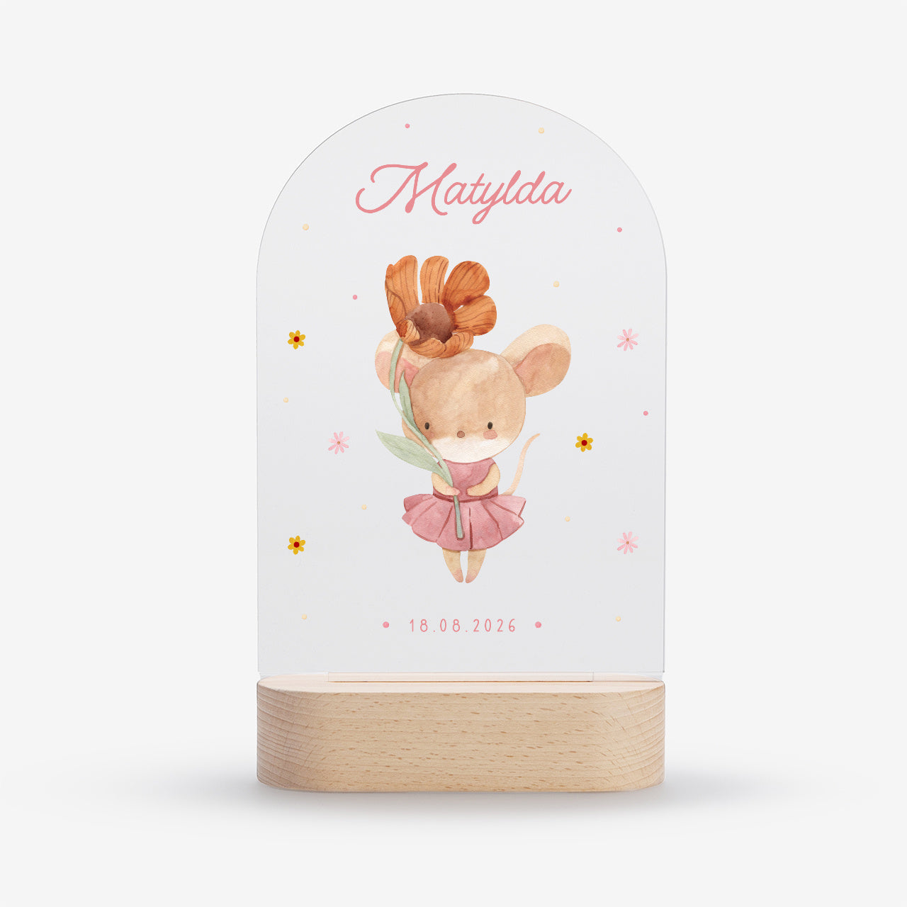 Personalizowana lampka na narodziny dziecka - Myszka lampka z imieniem dla dziewczynki