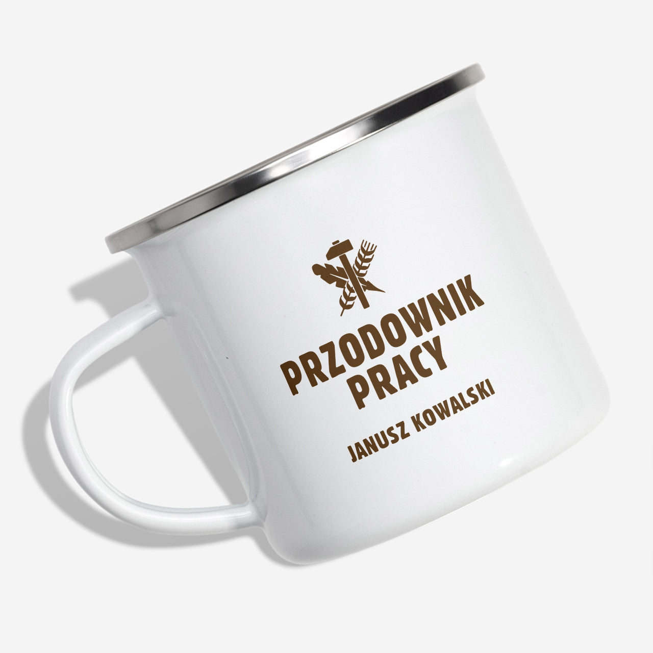 Kubek personalizowany - przodownik w pracy prezent dla pracownika kubek PRL emaliowany kubek przodownik pracy