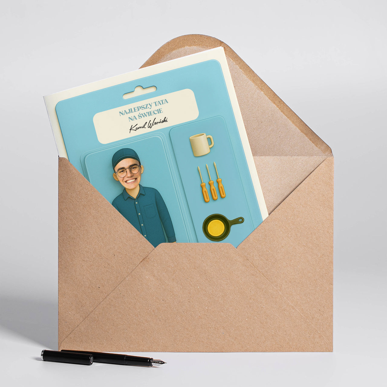 Oryginalna kartka A4 upominek na Dzień Taty prezent dla Taty prezent na Dzień Ojca upominek dla Taty od dziecka