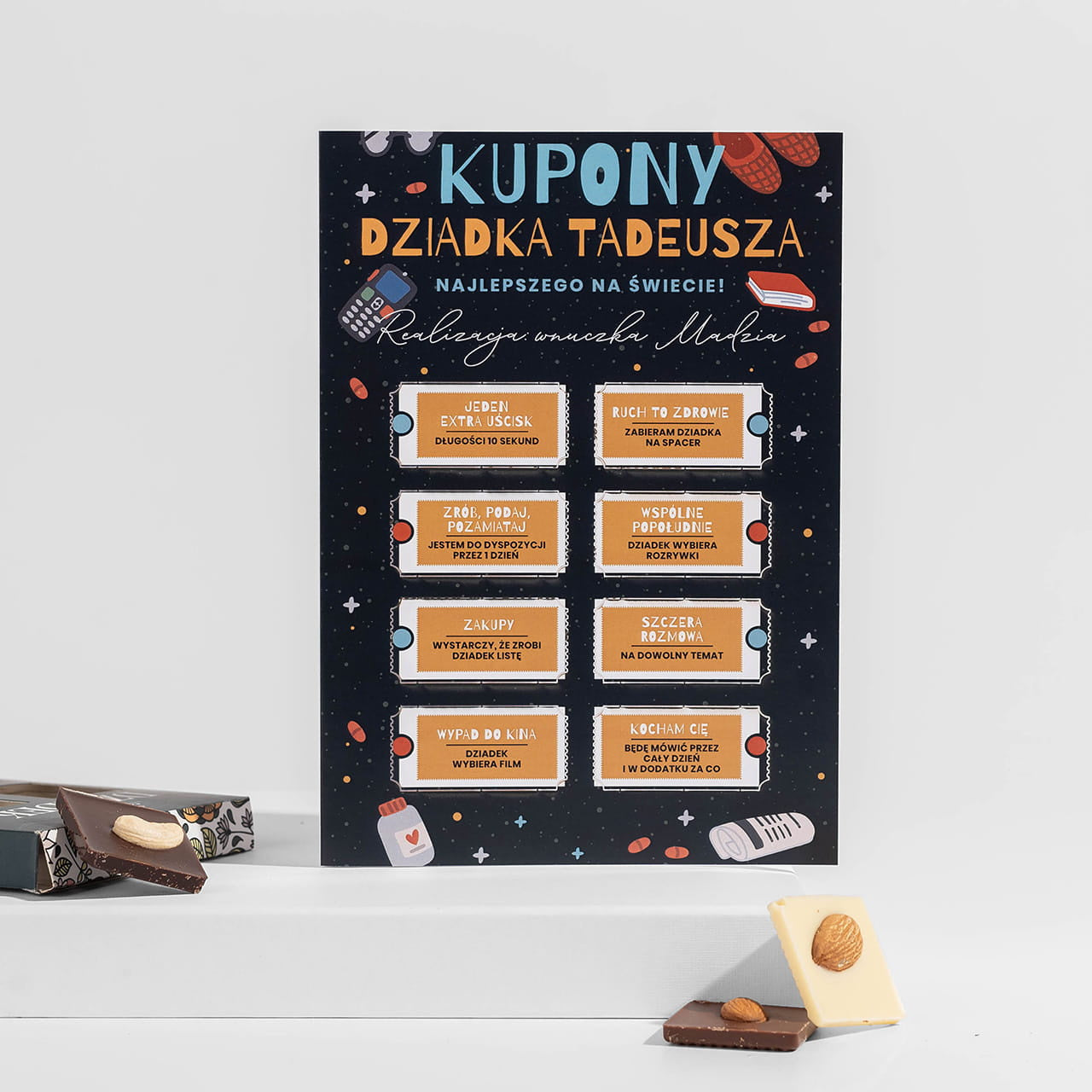 Duża kartka personalizowana - Kupony Dziadka - prezent na Dzień Dziadka kartka XXL