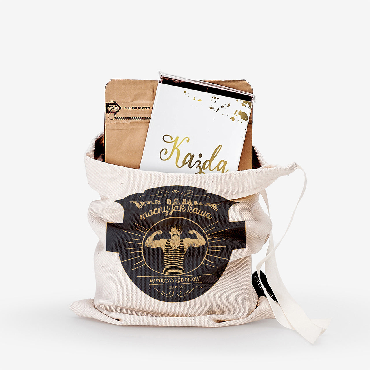 Czekolada i kawa w dedykowanym woreczku - prezent na urodziny dla taty prezent dla taty na urodziny