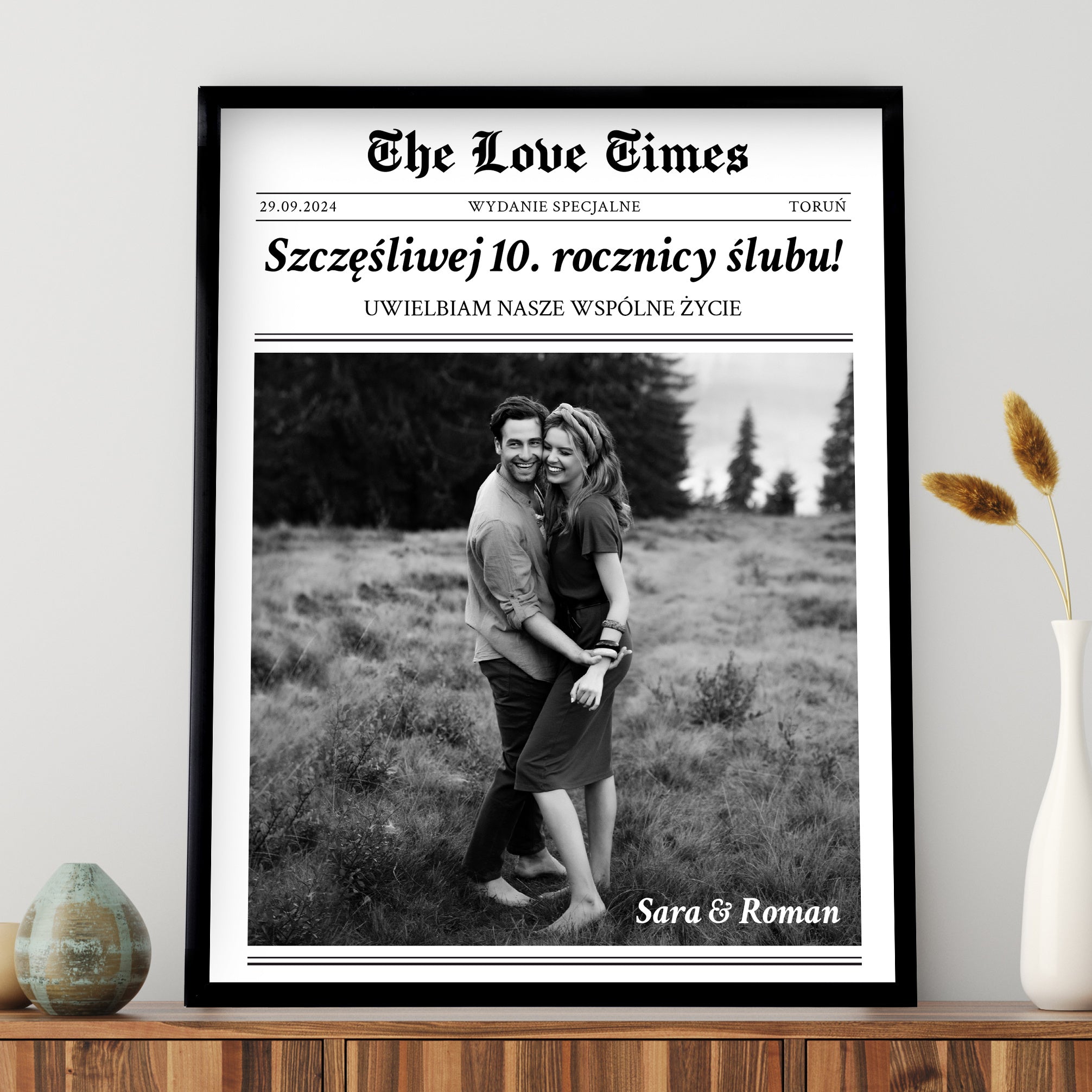 Plakat ze zdjęciem - okładka gazety Love Times na prezent dla zakochanych prezent na 10 rocznicę ślubu