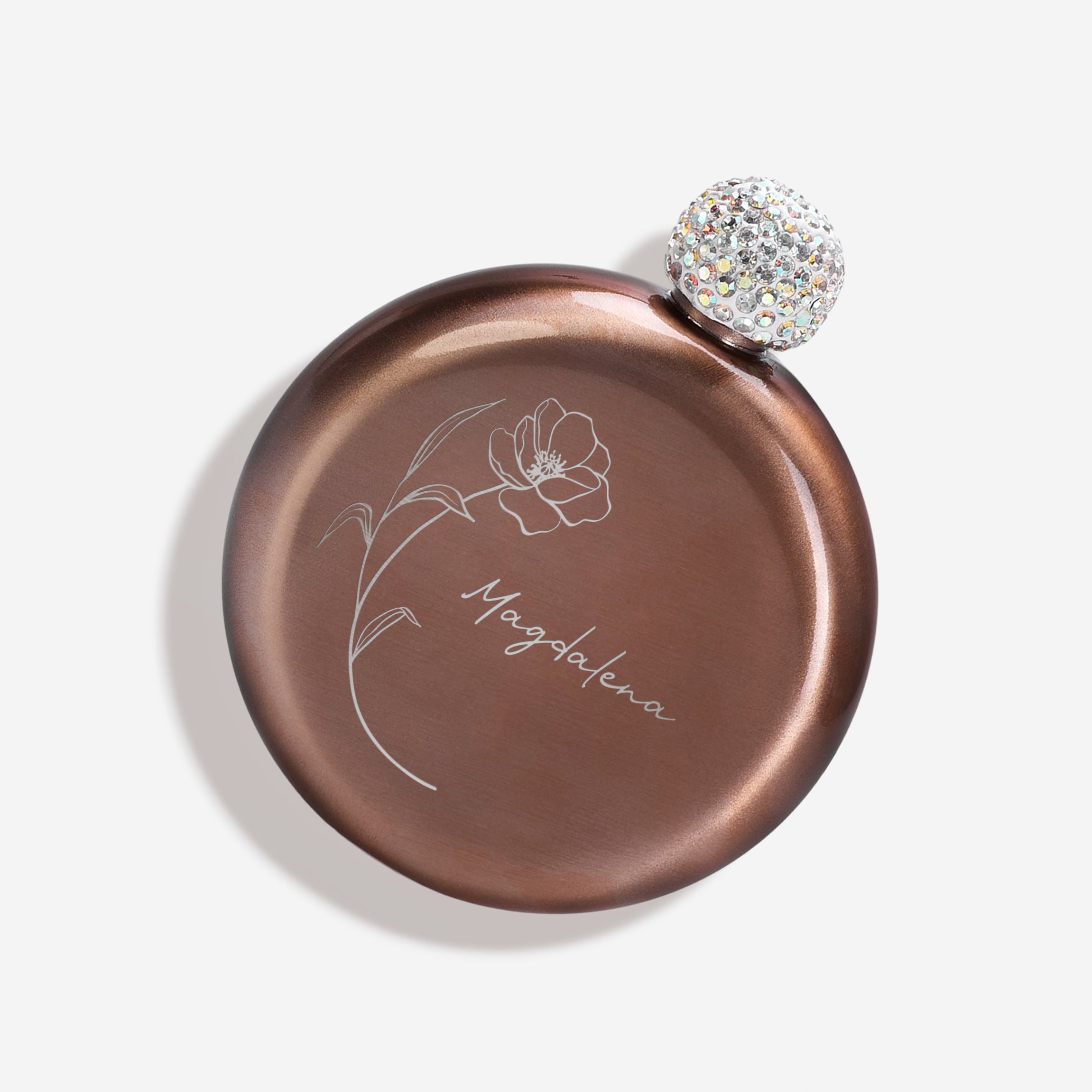 Elegancka piersiówka z imieniem dla kobiety - kwiat