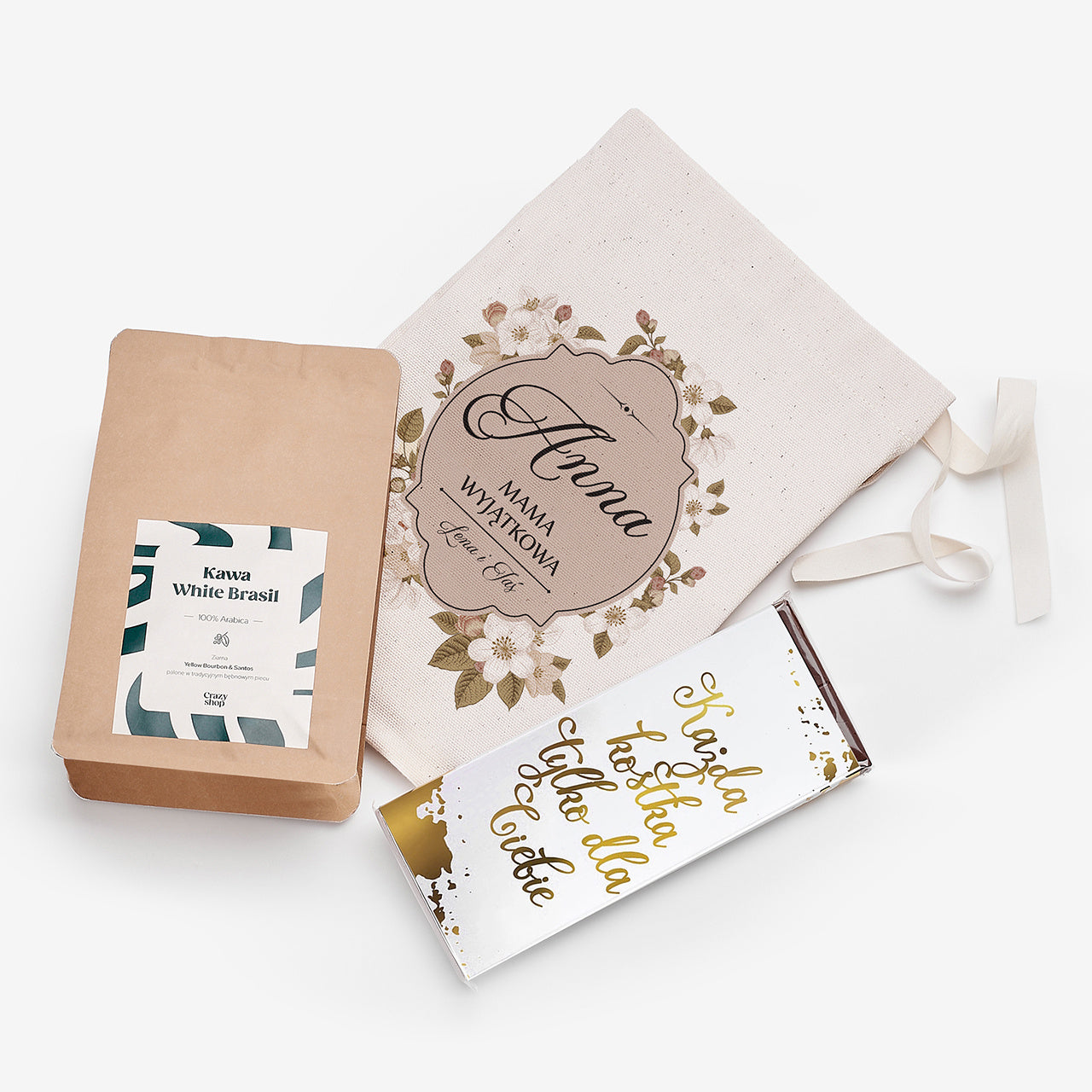 Kawa i czekolada w personalizowanym woreczku - prezent imieninowy dla mamy prezent na imieniny dla mamy 