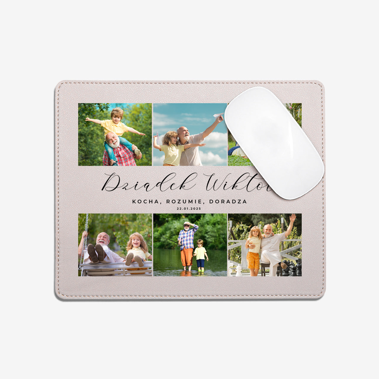 Beżowa podkładka pod mysz z personalizacją - prezent z okazji Dnia Dziadka