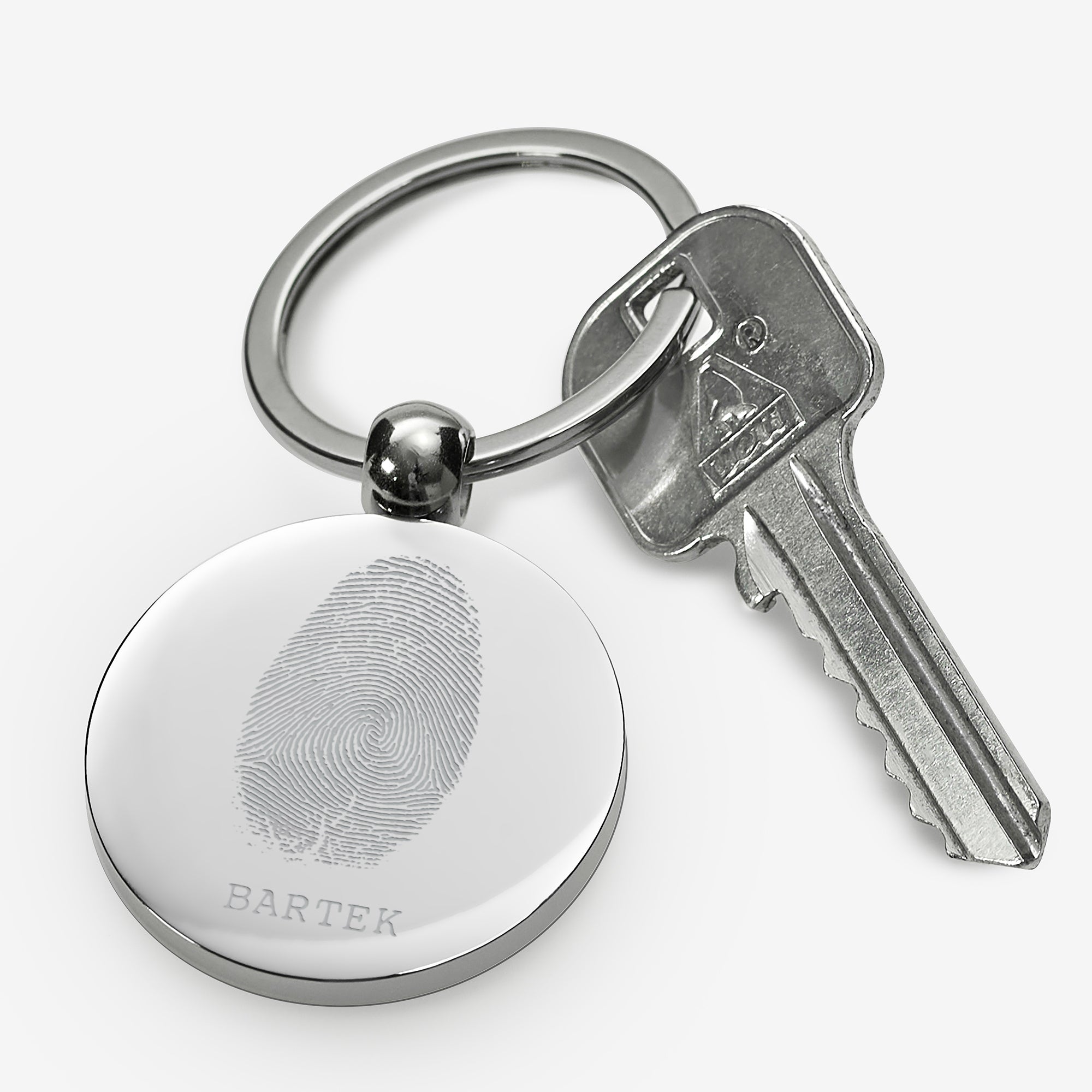 Grawerowany brelok metalowy z imieniem - linie papilarne brelok z grawerem upominek na urodziny