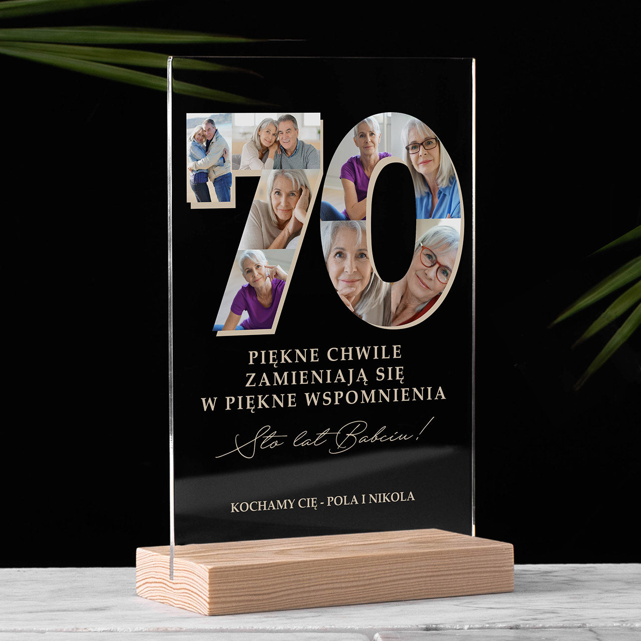 Statuetka ze zdjęciami na 70 urodziny