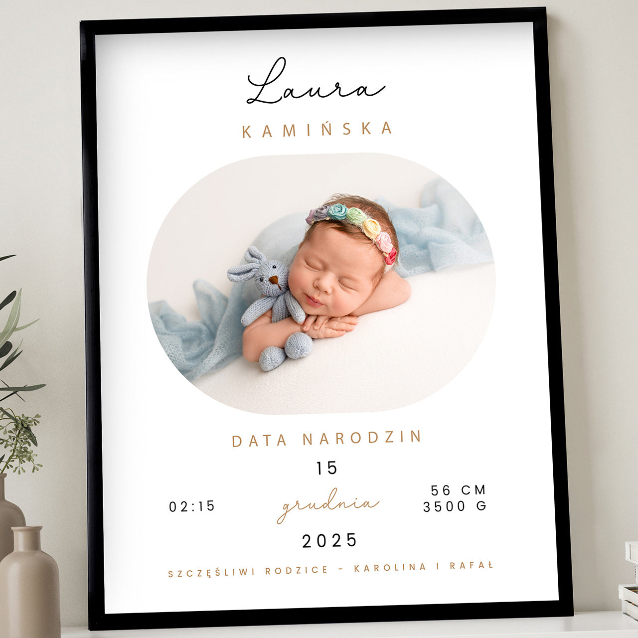 Plakat ze zdjęciem - Metryczka - prezent z okazji narodzin dziecka