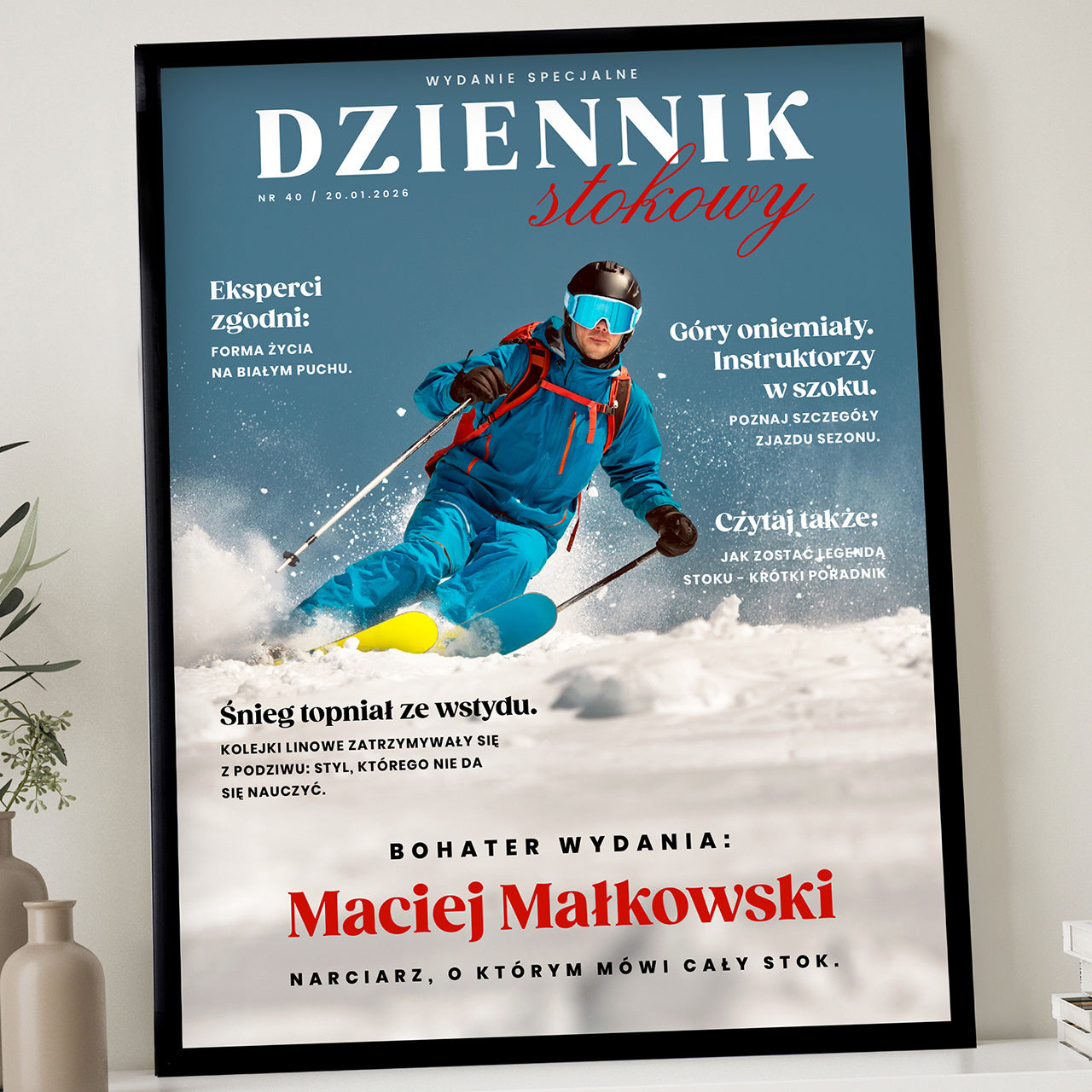 Plakat ze zdjęciem - Dziennik Stokowy - prezent dla narciarza  prezent dla sportowca personalizowany plakat