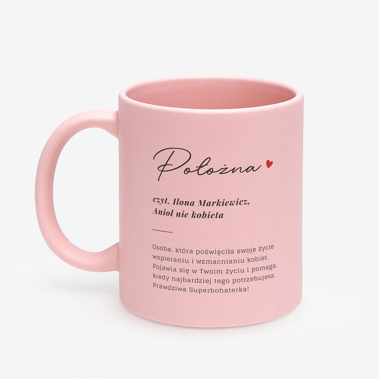 Personalizowany kubek różowy - prezent dla położnej