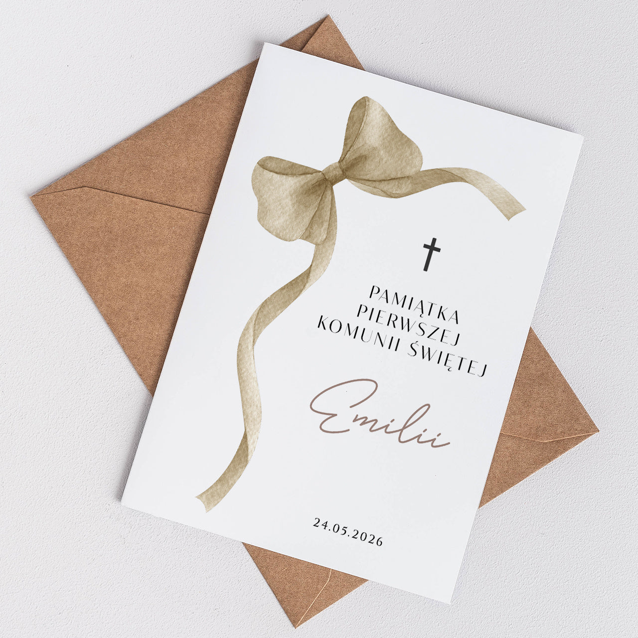 Duża personalizowana kartka na komunię - Kokardka personalizowana kartka komunijna pamiątka komunijna 