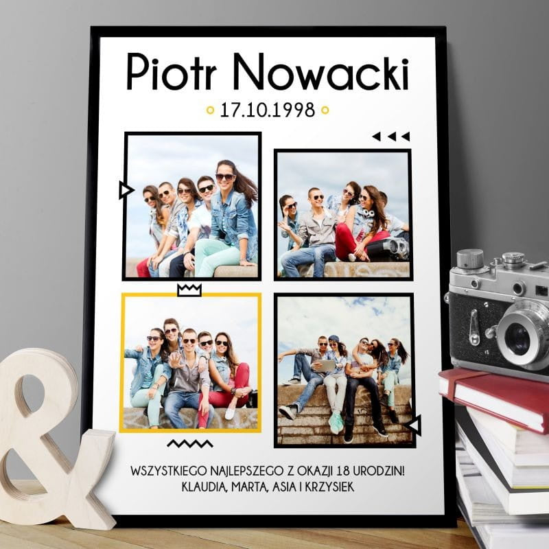 Personalizowany plakat na 18 urodziny - kolaż zdjęć prezent na 18 urodziny prezent na osiemnastkę