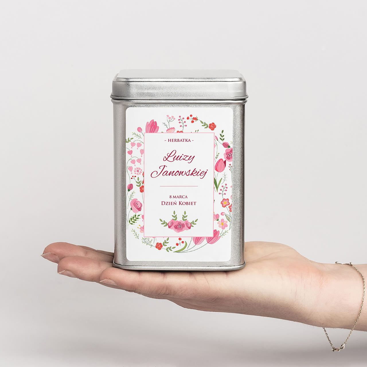 Personalizowana herbata na Dzień Kobiet prezent na Dzień Kobiet herbata personalizowana herbata w puszce