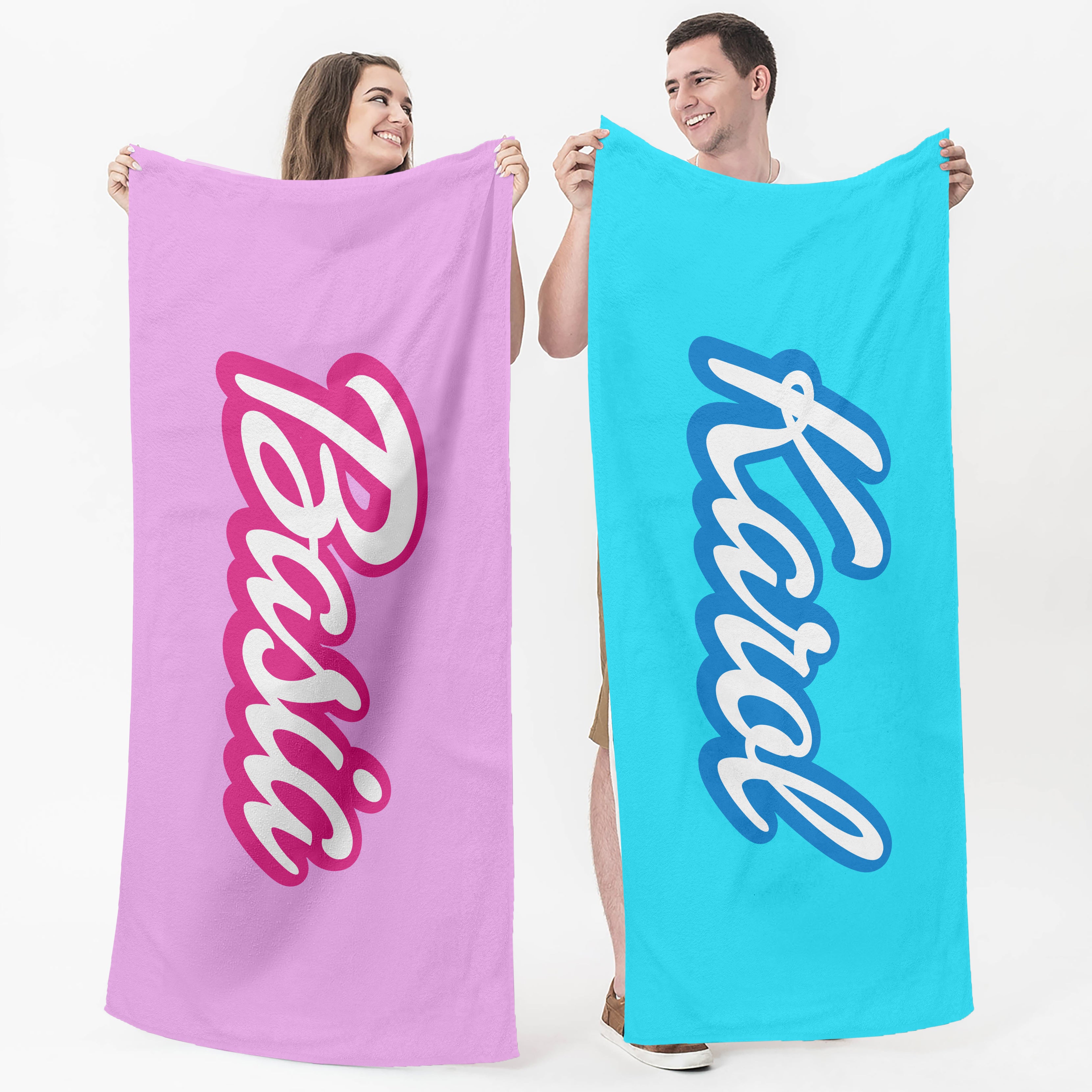 Plażowe ręczniki z imionami w stylu Barbie i Kena