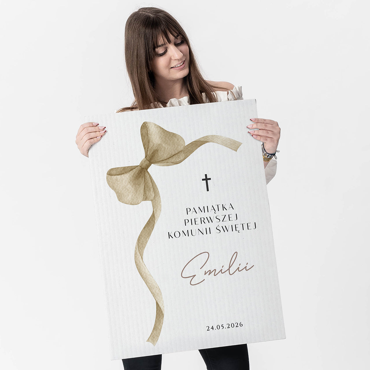 Duża personalizowana kartka na komunię - Kokardka personalizowana kartka komunijna pamiątka komunijna 