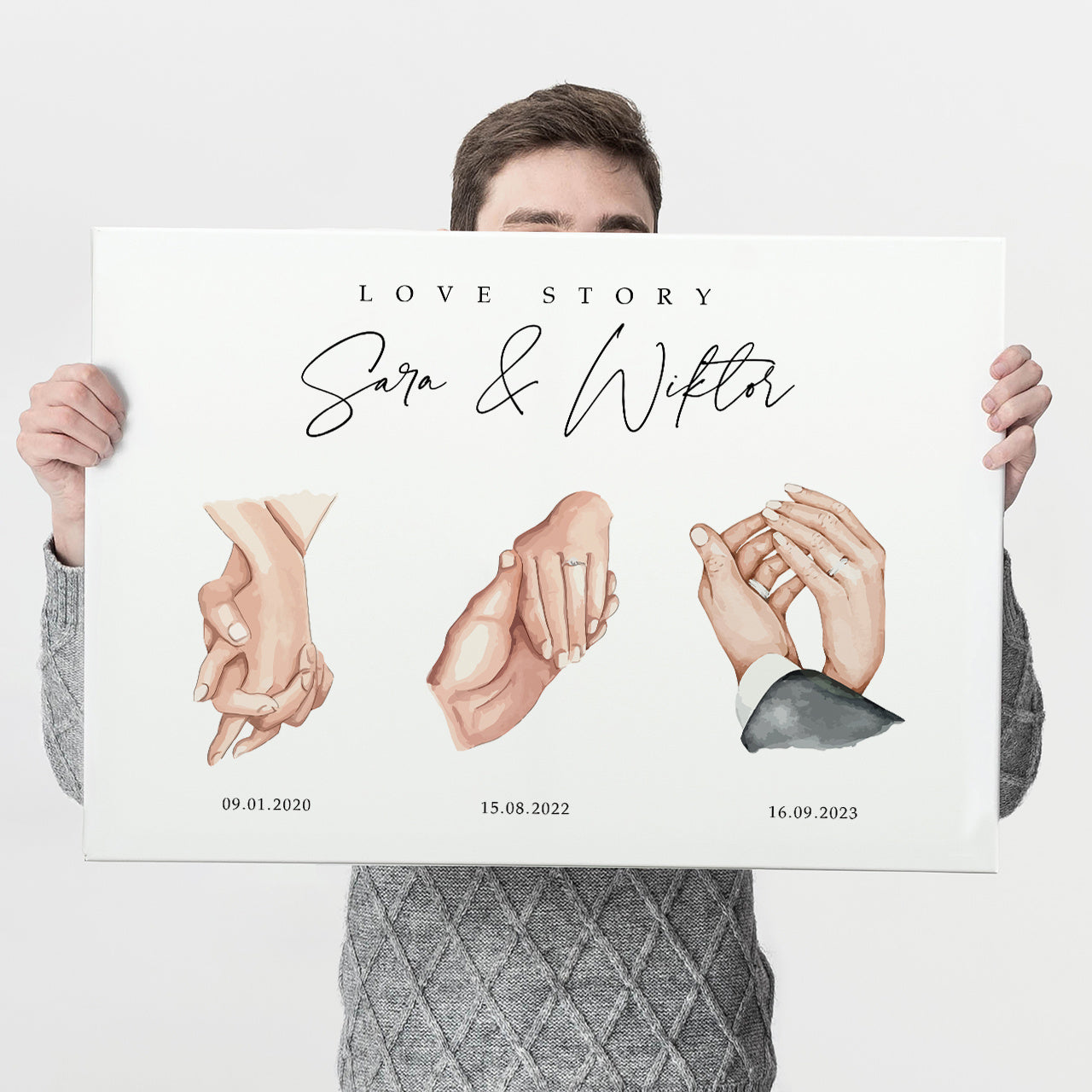 Personalizowany obraz ślub - Love Stroy - pamiątka ślubu 100x70cm