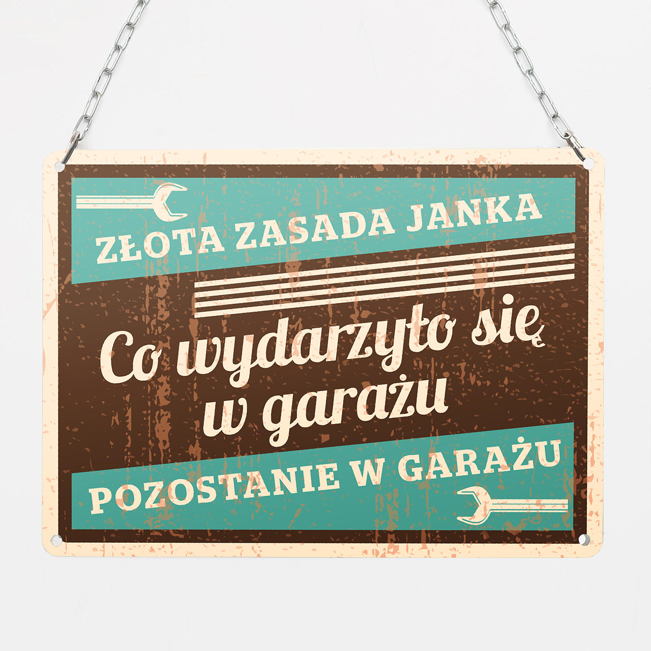 Śmieszna tabliczka z nadrukiem do garażu