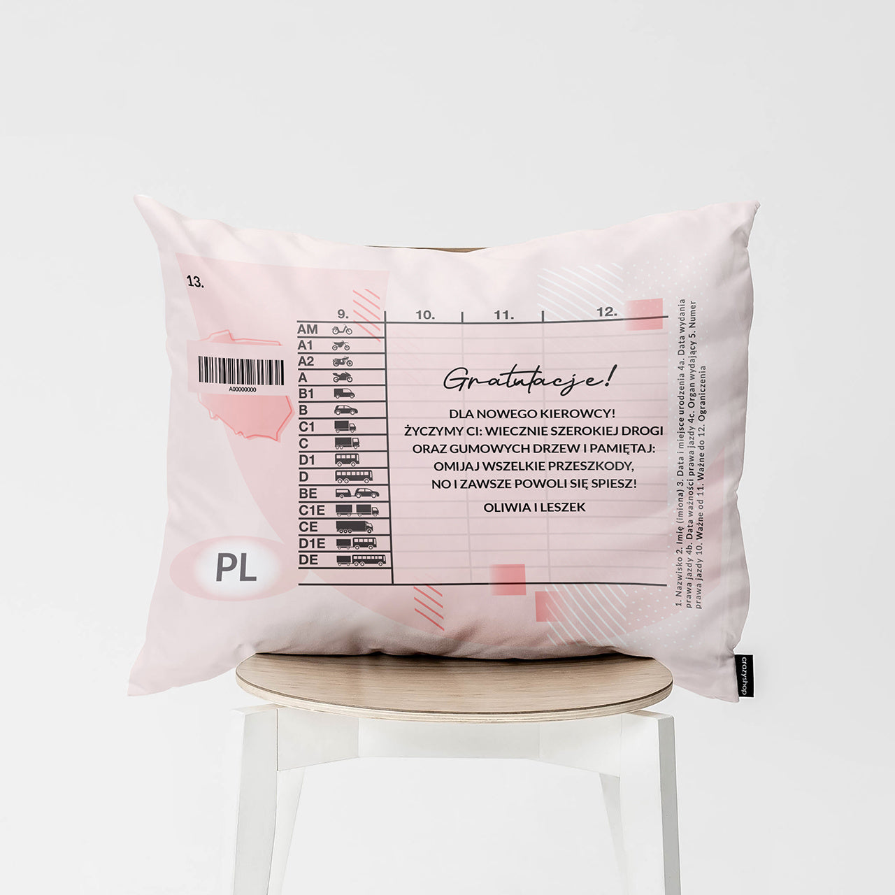 Poduszka personalizowana dla młodego kierowcy - prawo jazdy