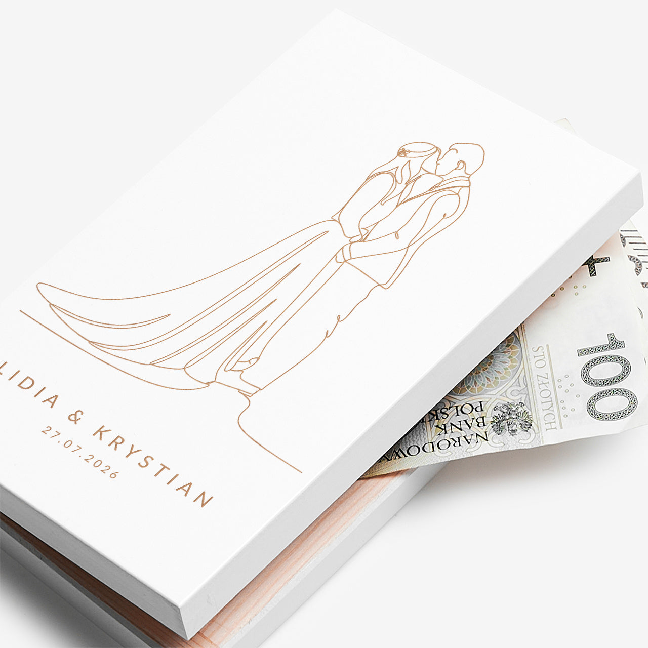 Drewniane pudełko na pieniądze ślubne - personalizowana pamiątka ślubna
