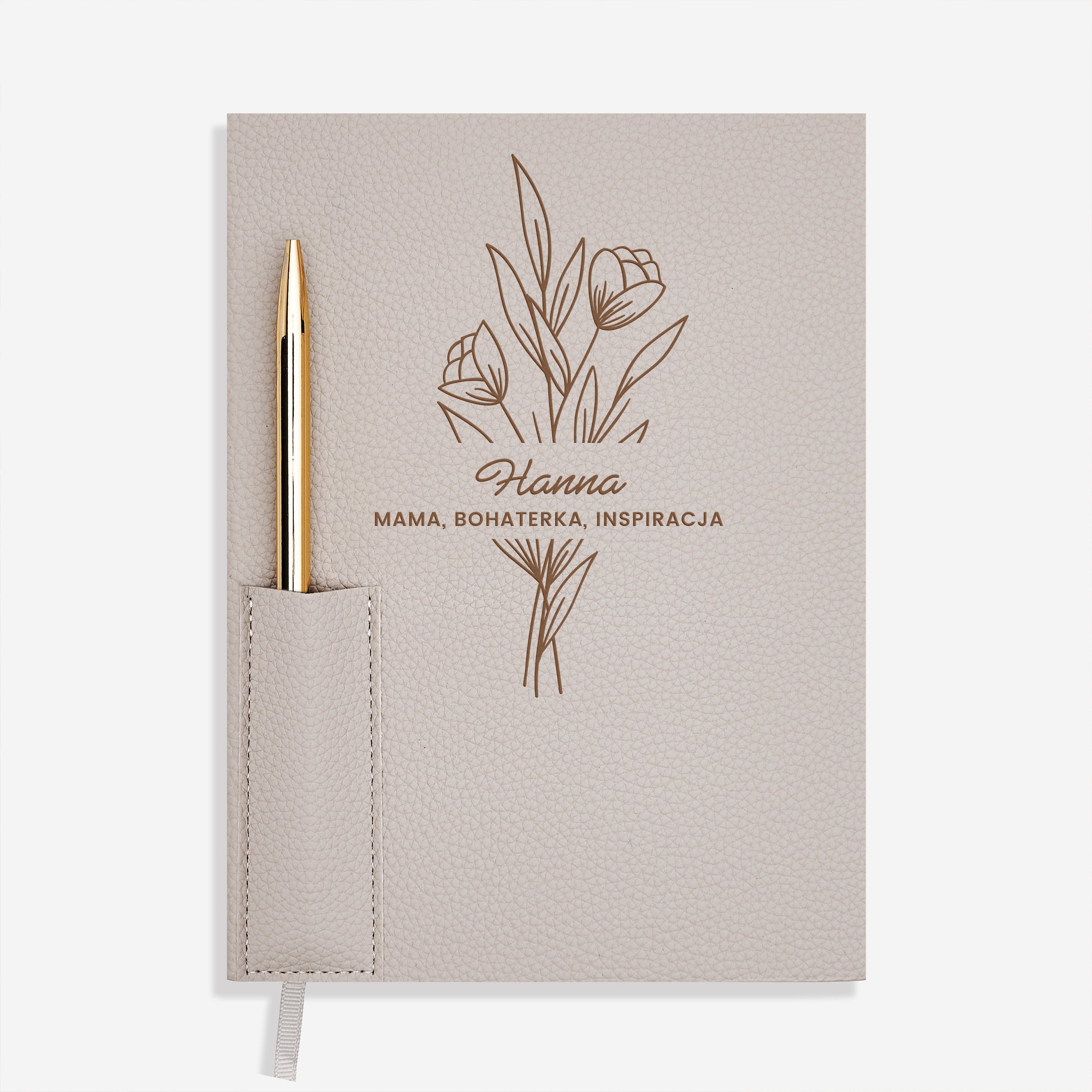 Personalizowany planner dla mamy z długopisem - beżowy wyjątkowy prezent dla mamy na Dzień Mamy