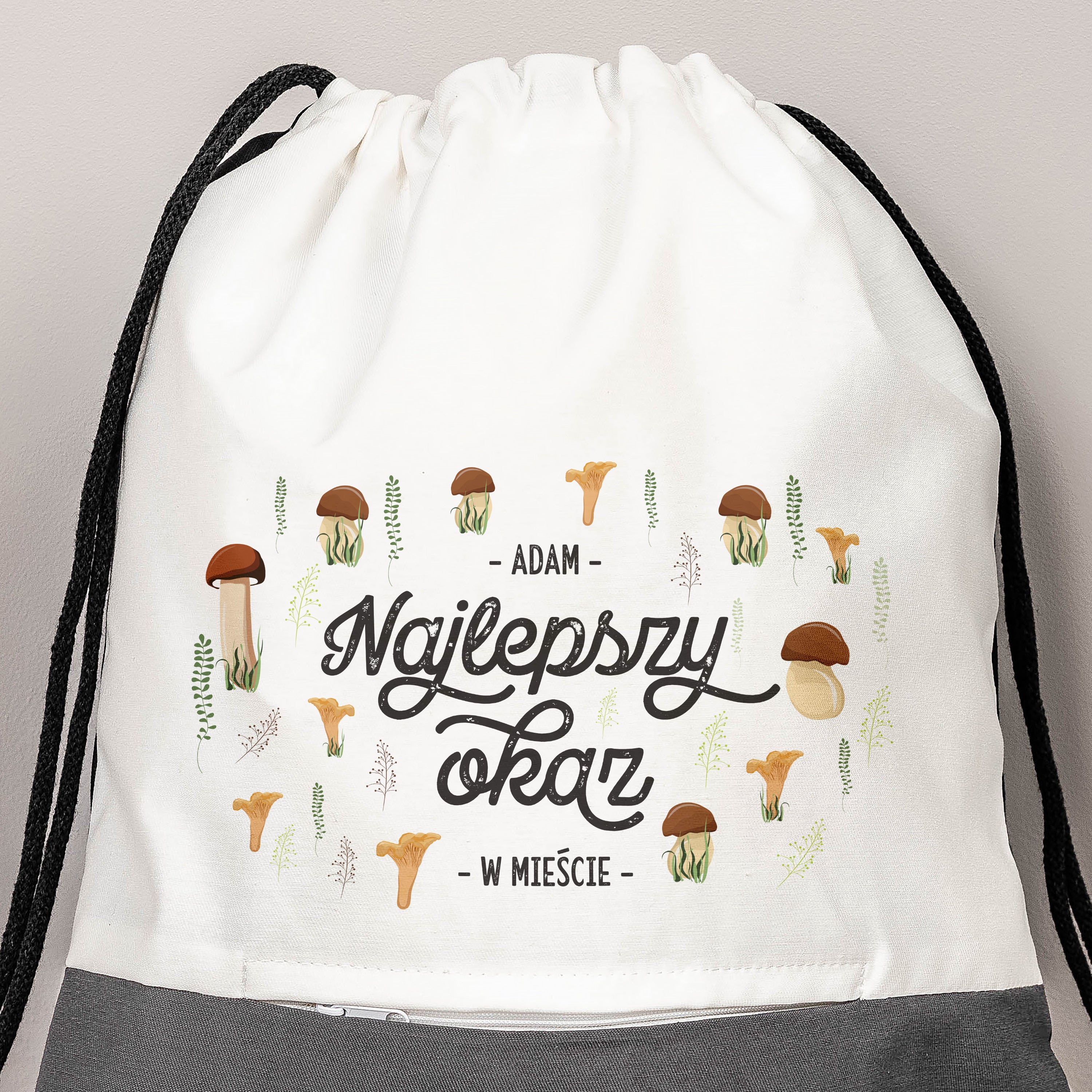 Personalizowany worko plecak dla grzybiarza - najlepszy okaz