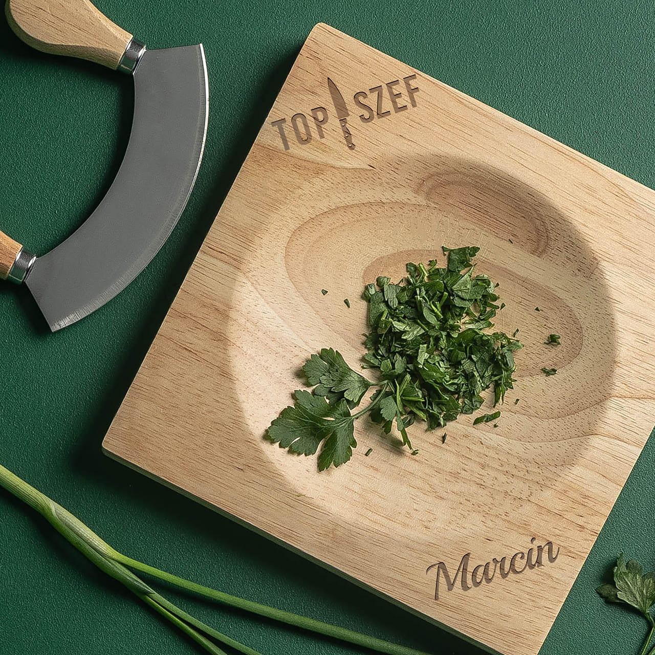 Grawerowany siekacz do ziół - prezent dla szefa kuchni deska i siekacz do ziół prezent dla kucharza
