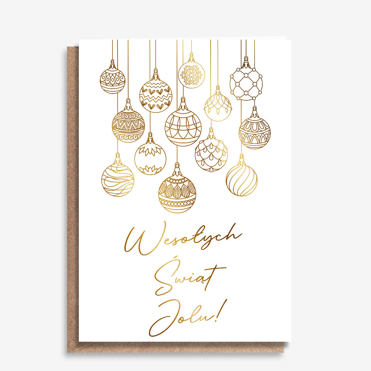 Kartka świąteczna ze złoceniem – bombki upominek świąteczny kartka z życzeniami na Boże Narodzenie