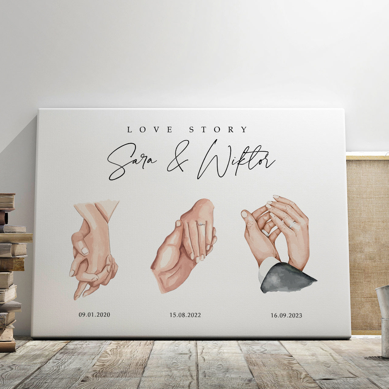 Personalizowany obraz ślub - Love Stroy - pamiątka ślubu 100x70cm