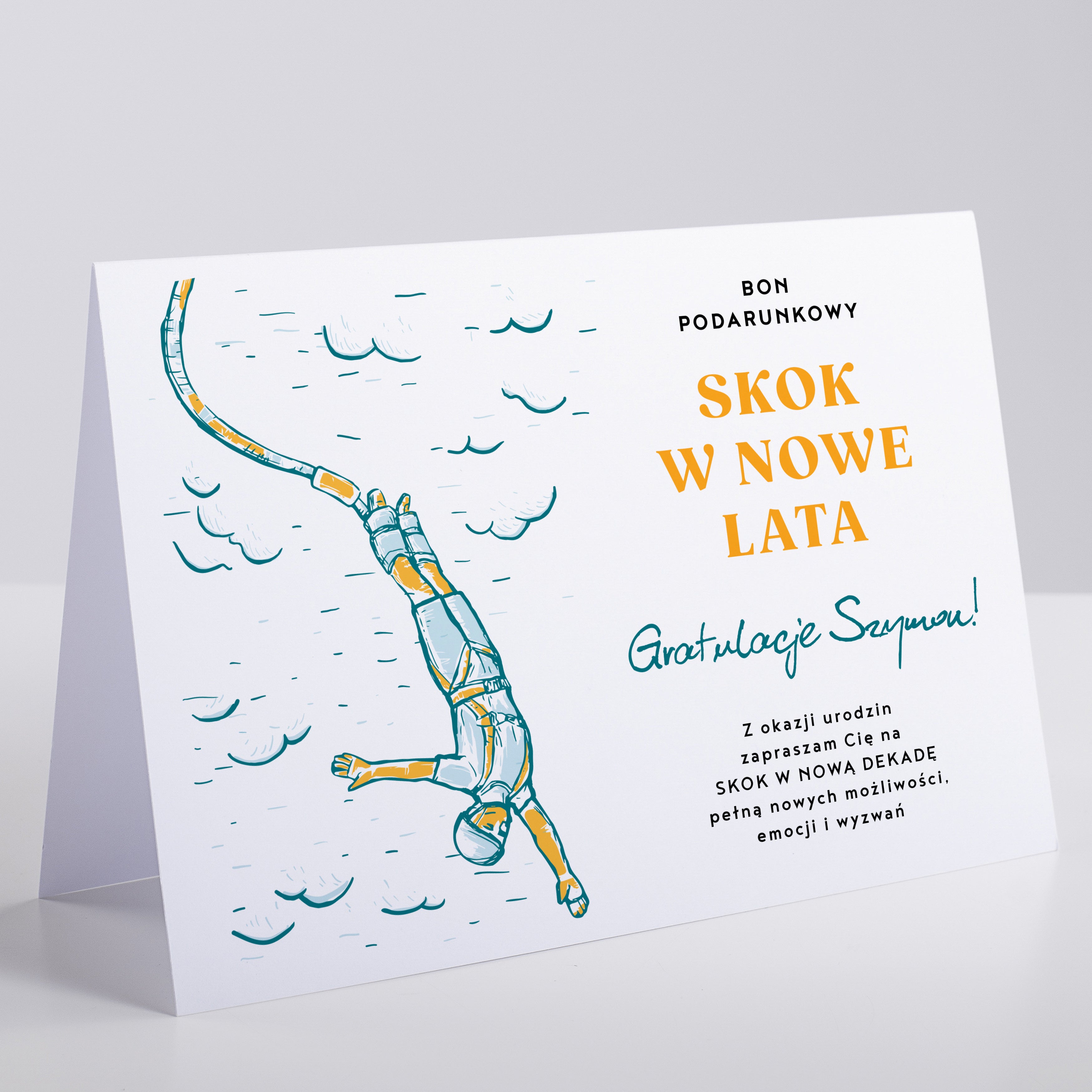 Śmieszna kartka urodzinowa - bon na skok na bungee kartka na urodziny upominek urodzinowy upominek na urodziny