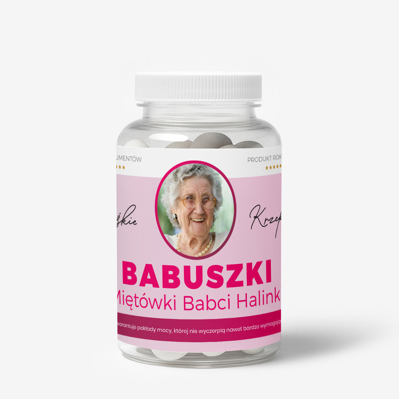 Zestaw prezentowy: miętówki + etykieta do naklejenia - śmieszny prezent dla babci