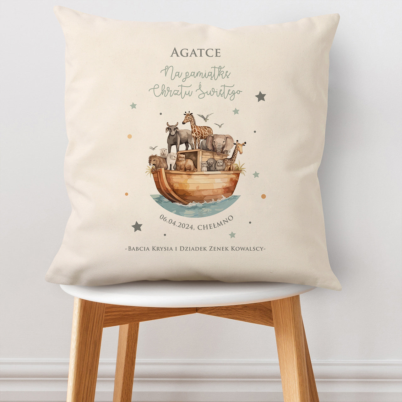 Poduszka personalizowana - Arka Noego - pamiątka chrztu