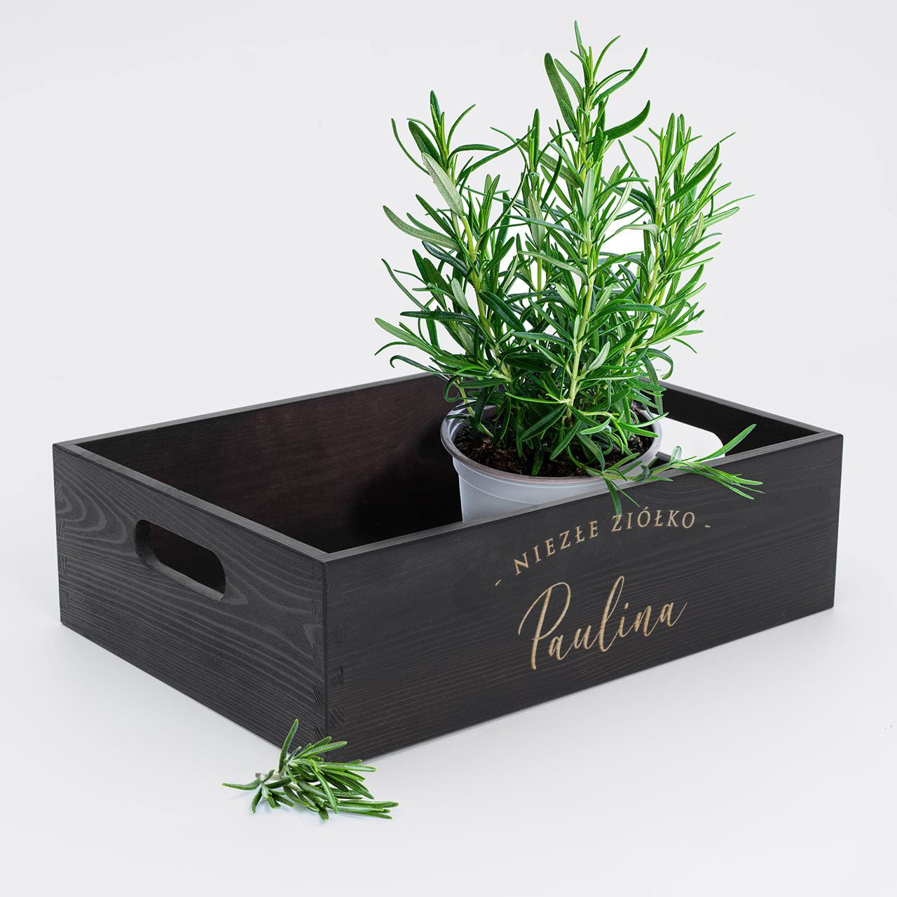 Drewniana duża skrzynka na zioła Niezłe Ziółko - prezent z imieniem