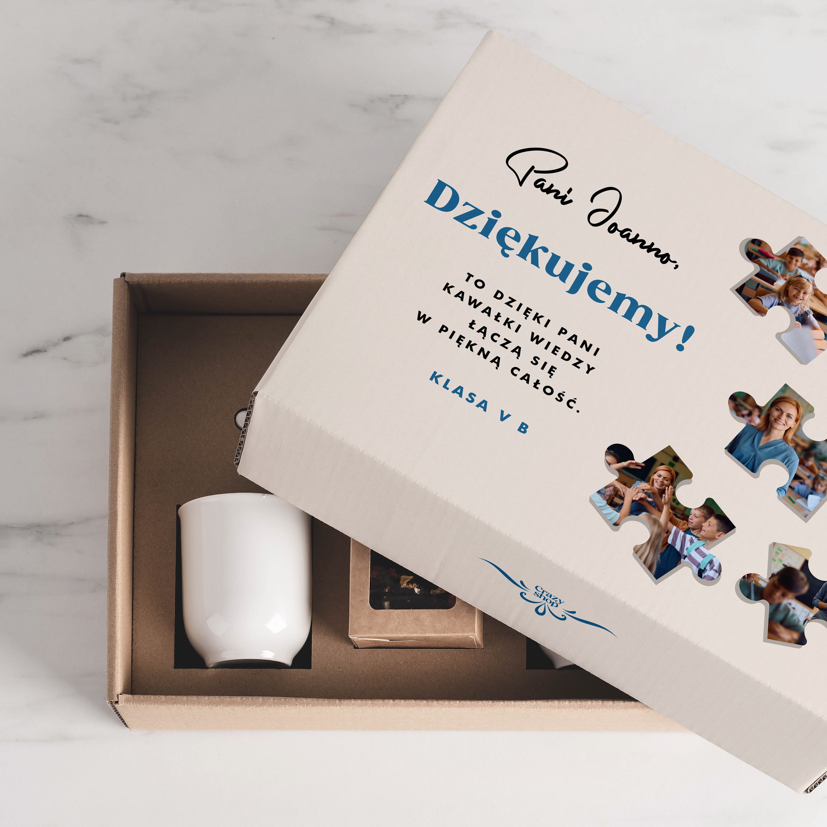 Zestaw kubków z herbatą - Puzzle - prezent na Dzień Nauczyciela prezent dla wychowawczyni na Dzień Nauczyciela