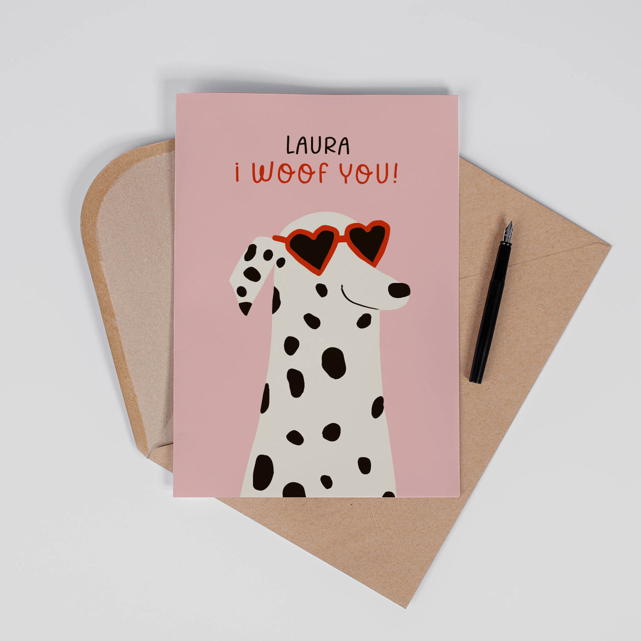 Kartka na Walentynki dla psiary Woof You - A4 kartka personalizowana kartka dla psiary kartka na walentynki