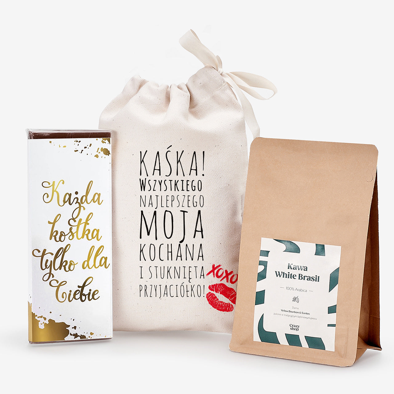 Czekolada i kawa w woreczku - prezent urodzinowy dla przyjaciółki prezent na urodziny dla przyjaciółki