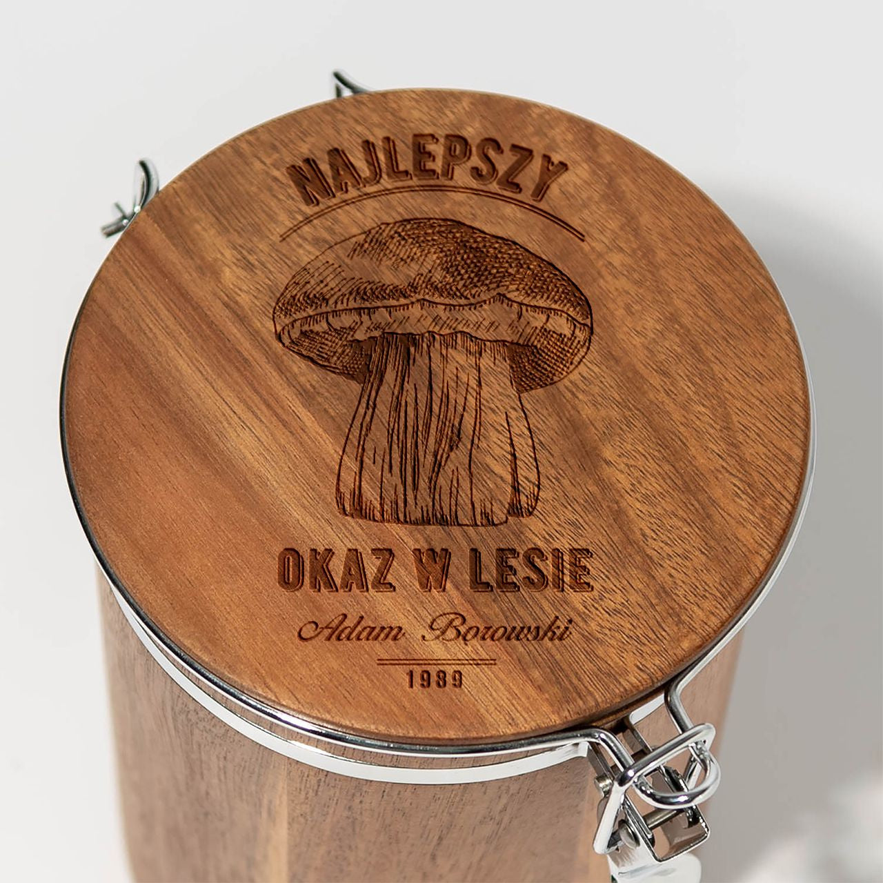 Grawerowany pojemnik na grzyby dla miłośnika grzybów