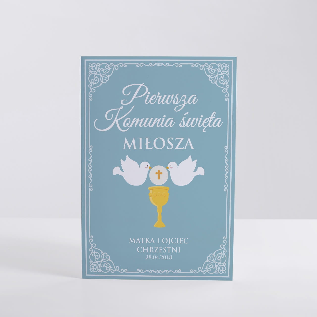 Kartka na I Komunię Świętąod chrzestnej HOSTIA