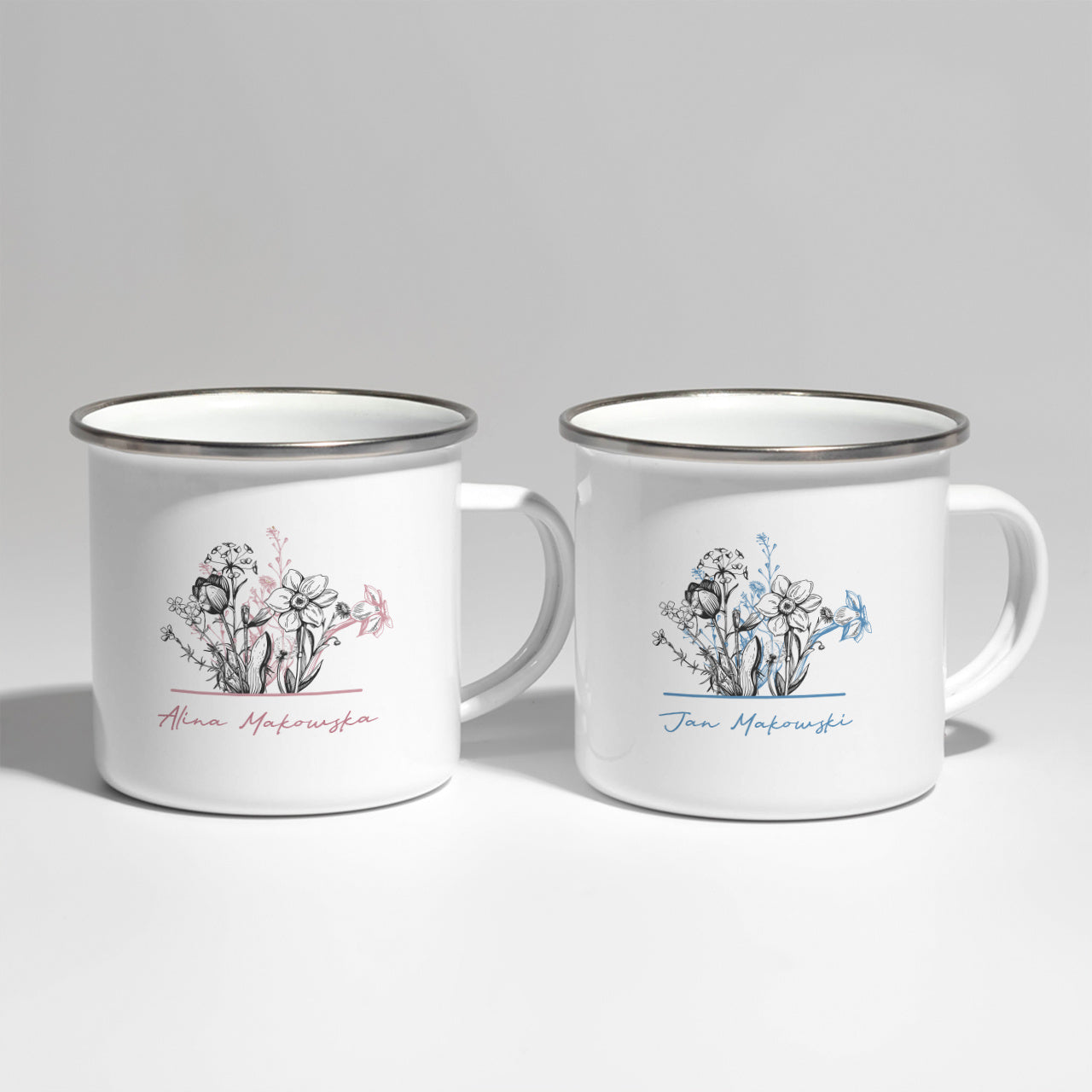 Komplet personalizowanych kubków emaliowanych - Szefowie Ogrodu - prezent dla pary ogrodników komplet kubków