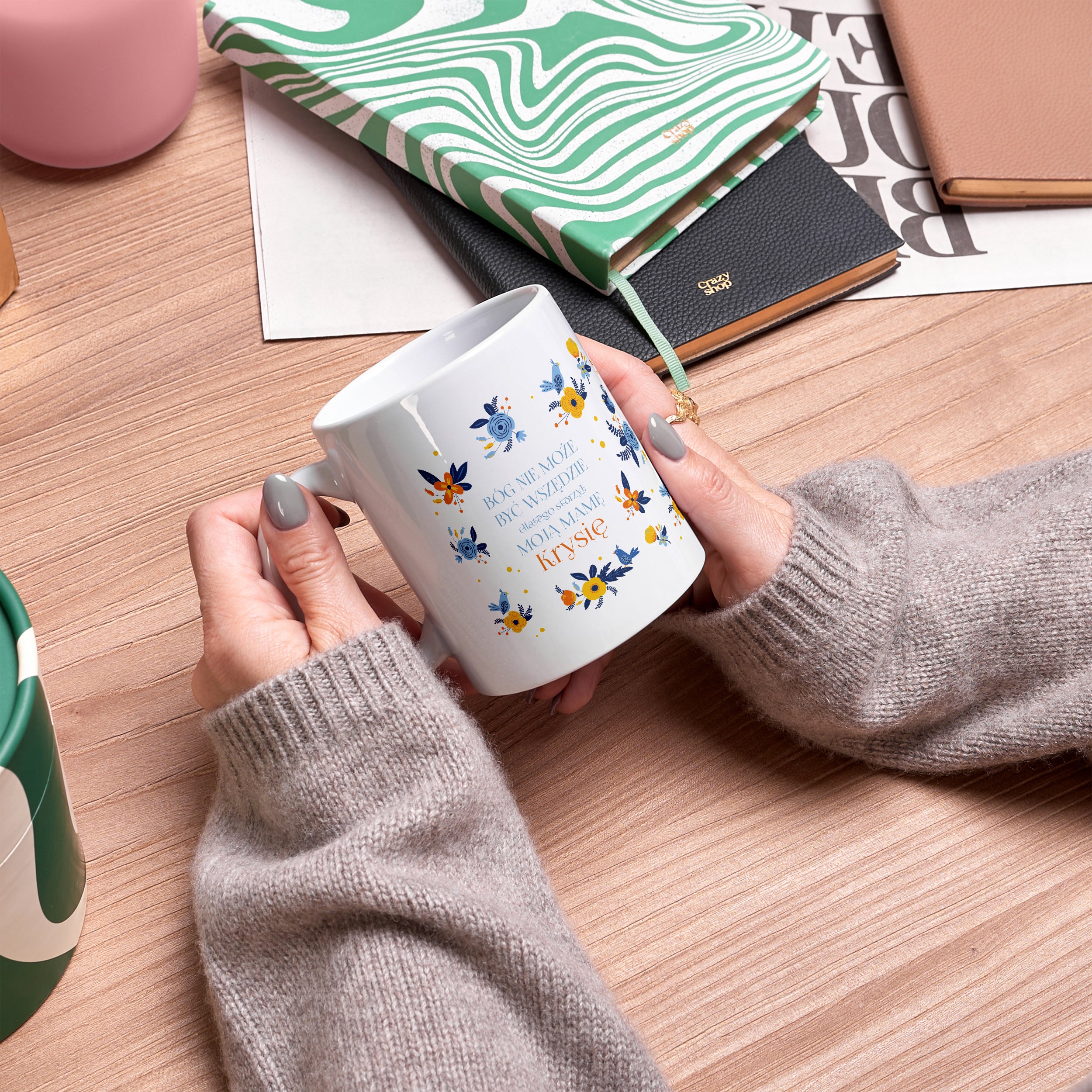 Kubek w kwiatki - prezent na imieniny mamy personalizowany kubek kubek dla mamy prezent dla mamy na imieniny