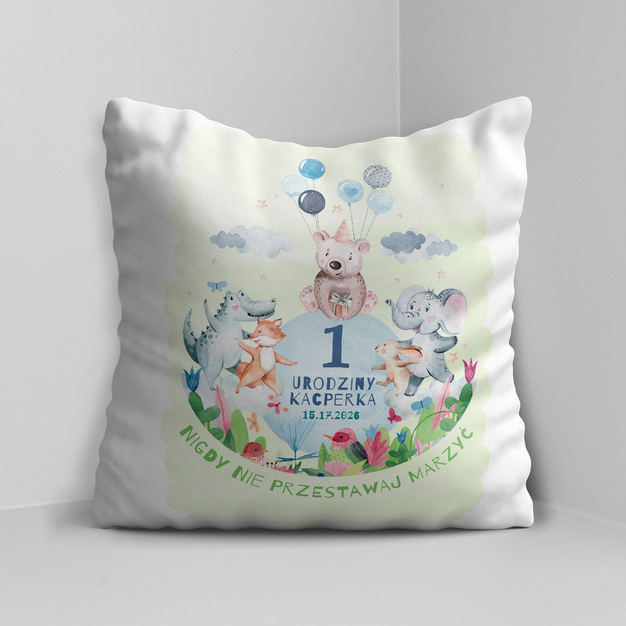 Personalizowana poduszka dla chłopca - prezent na roczek