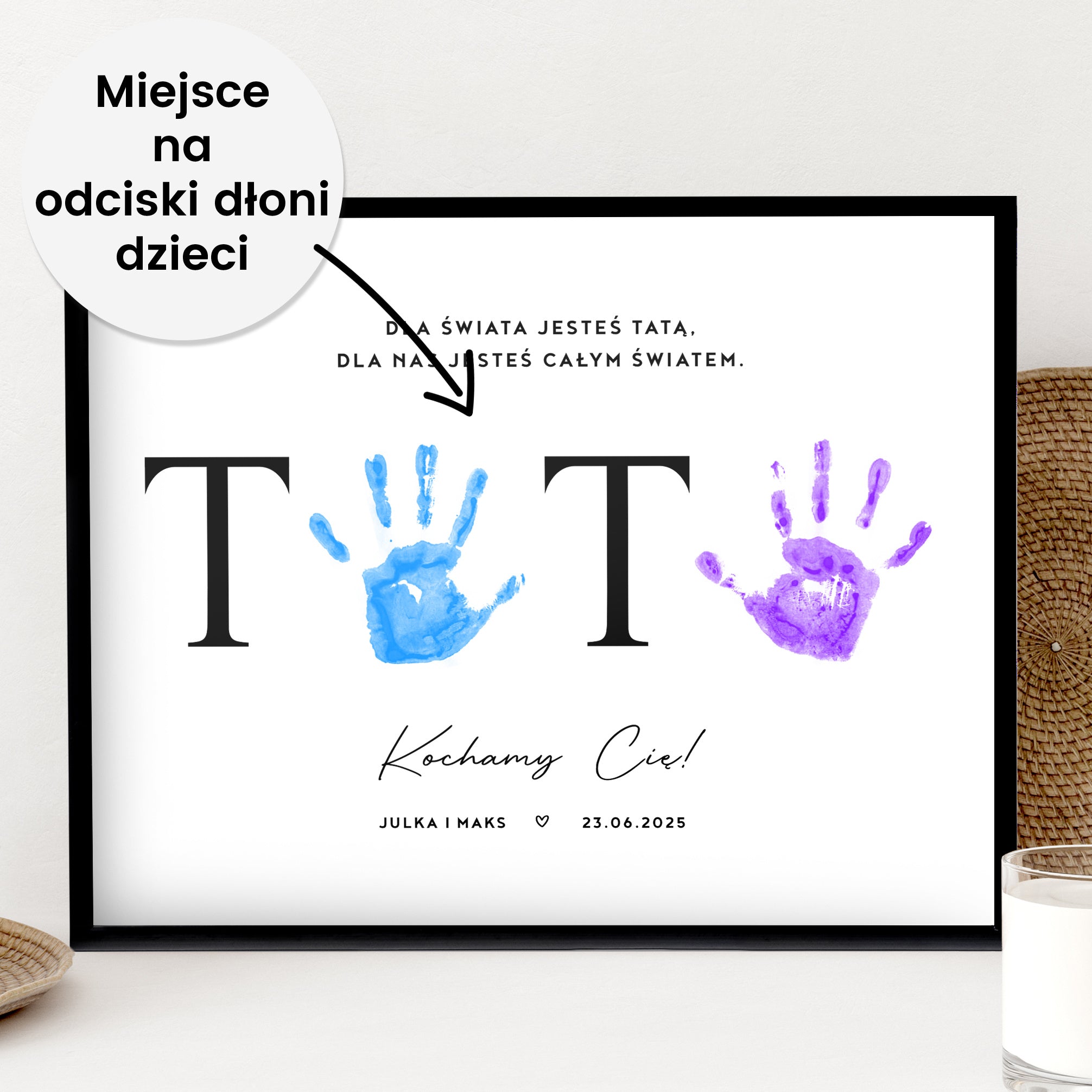 Plakat od dzieci na Dzień Ojca - odcisk dłoni plakat personalizowany na Dzień Taty prezent dla Taty na Dzień Taty