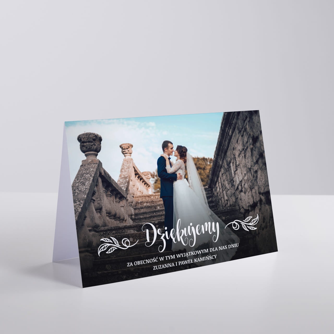 Kartka ze zdjęciem na podziękowanie ślubne kartka ślubna podziękowanie za przybycie podziękowanie na ślub