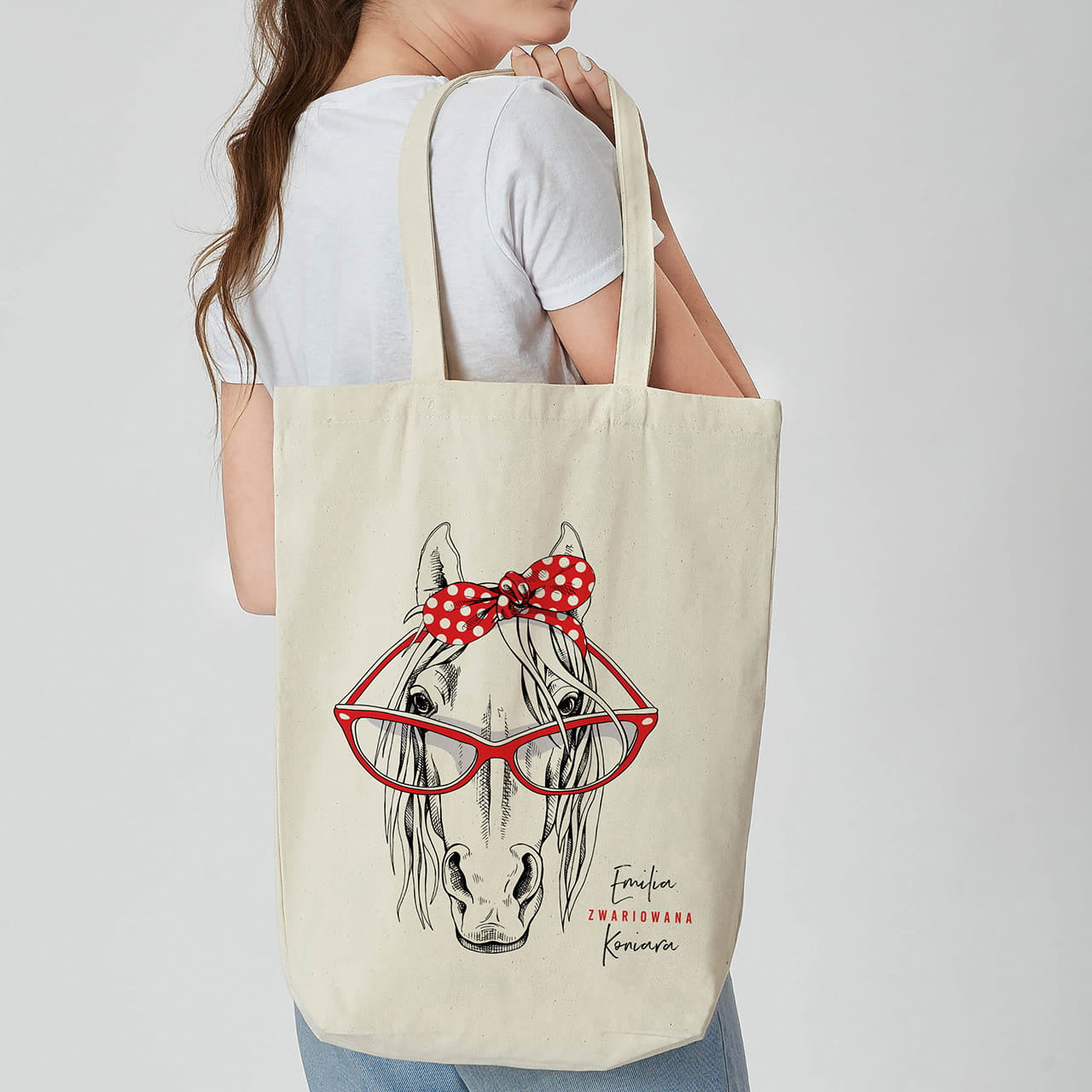 Personalizowana torba z nadrukiem dla miłośniczki koni