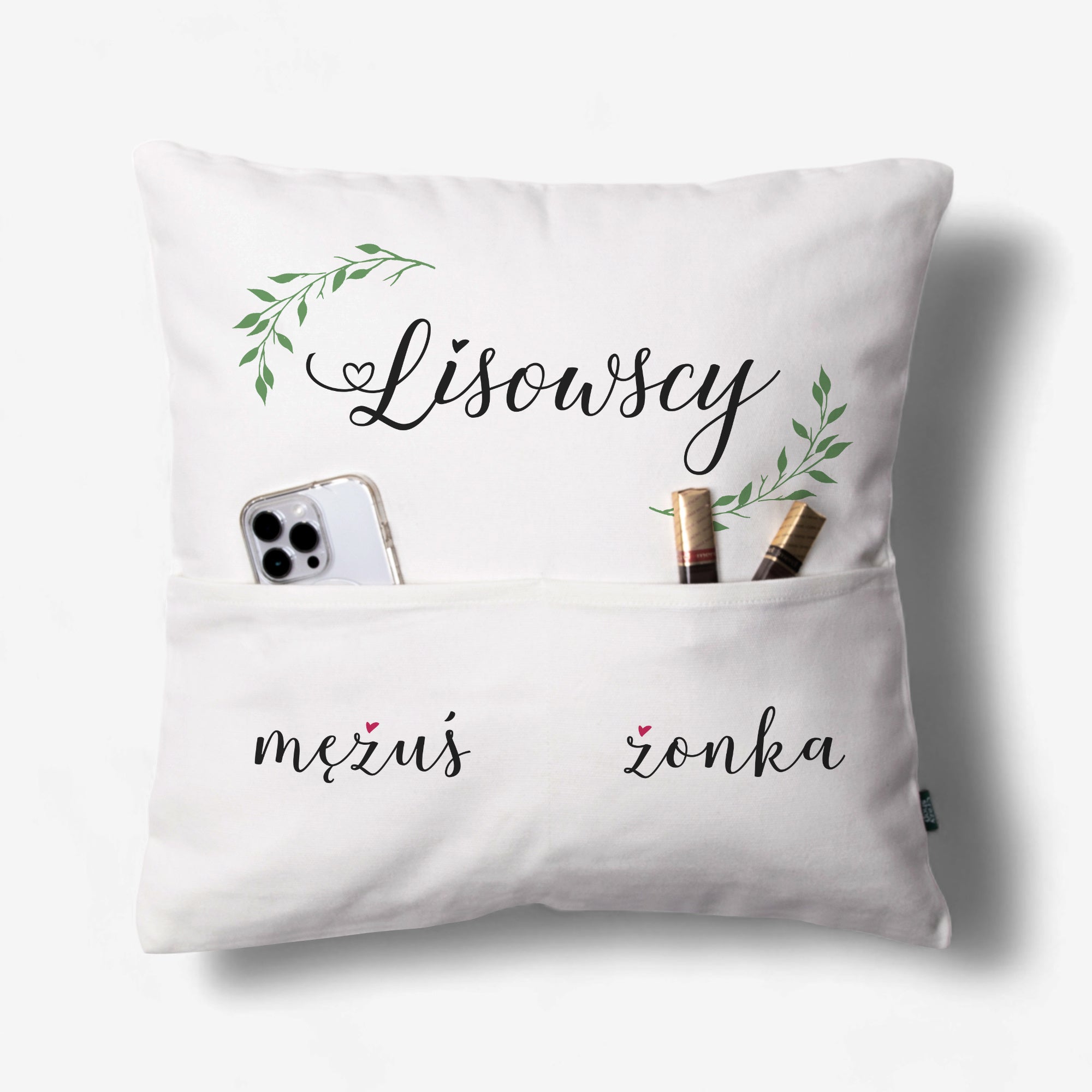 Personalizowana poduszka z kieszeniami - oryginalny prezent ślubny