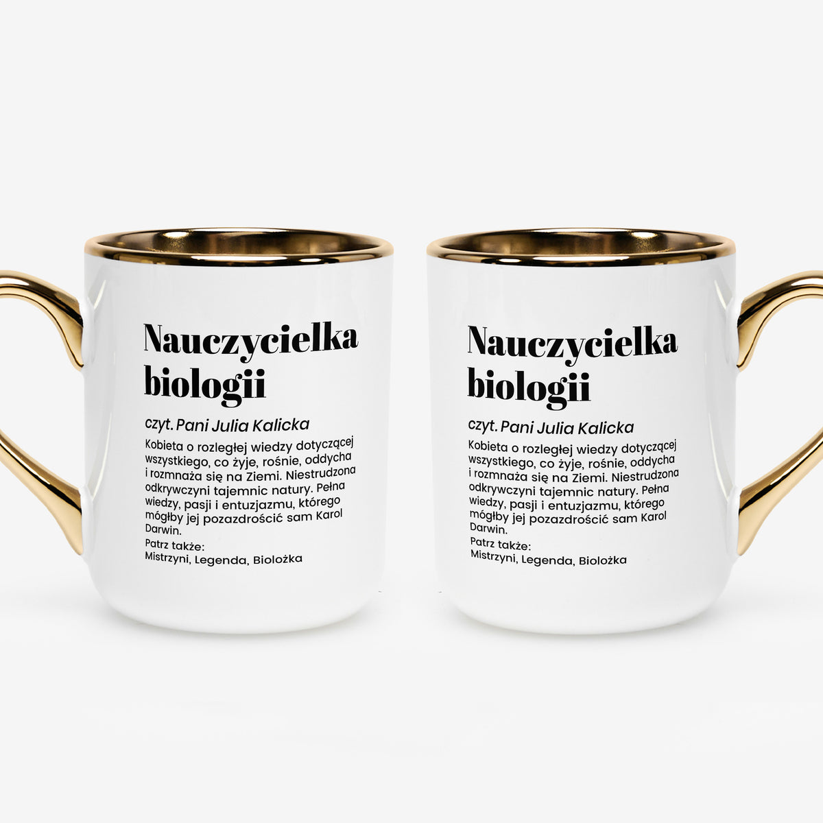 Biało-złoty kubek - śmieszny prezent dla nauczycielki biologii