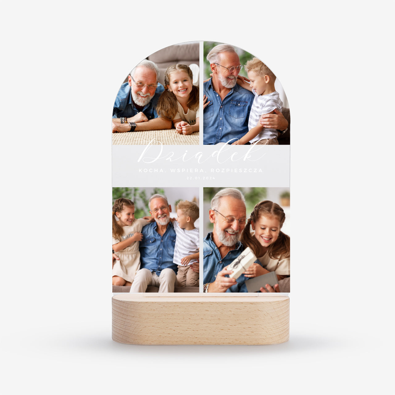 Personalizowana lampka-ramka LED - Kolaż Zdjęć - statuetka dla dziadka