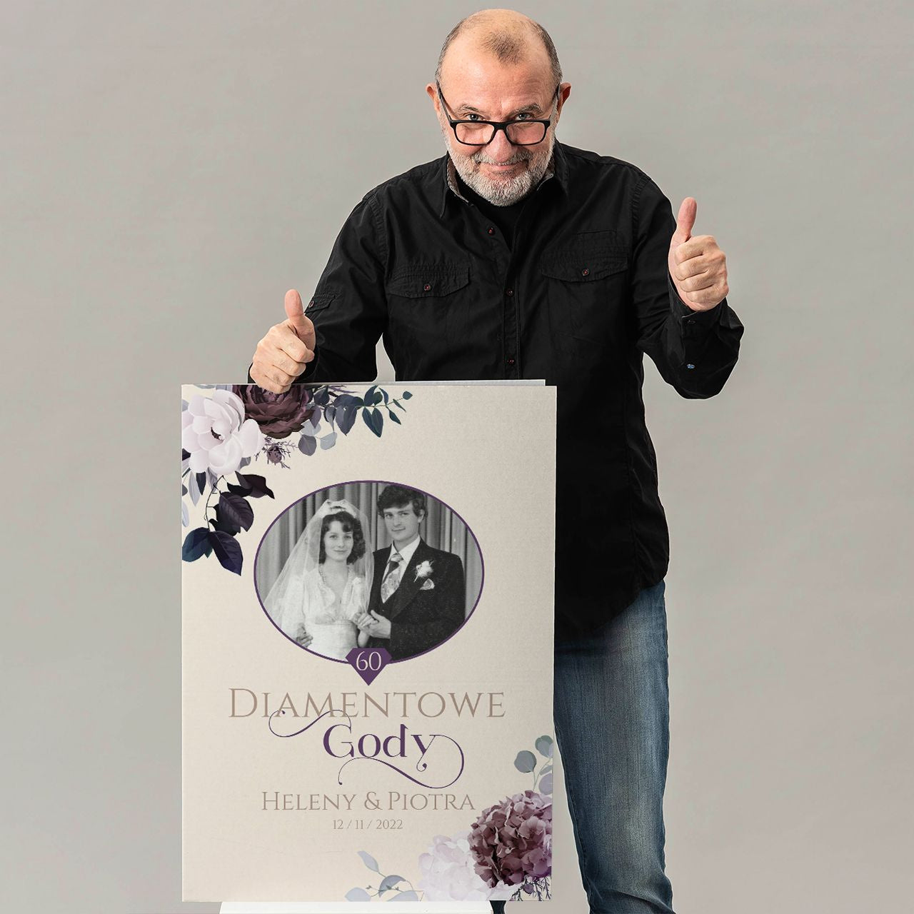 Kartka xxl ze zdjęciem na 60 rocznicę ślubu - prezent na diamentowe gody