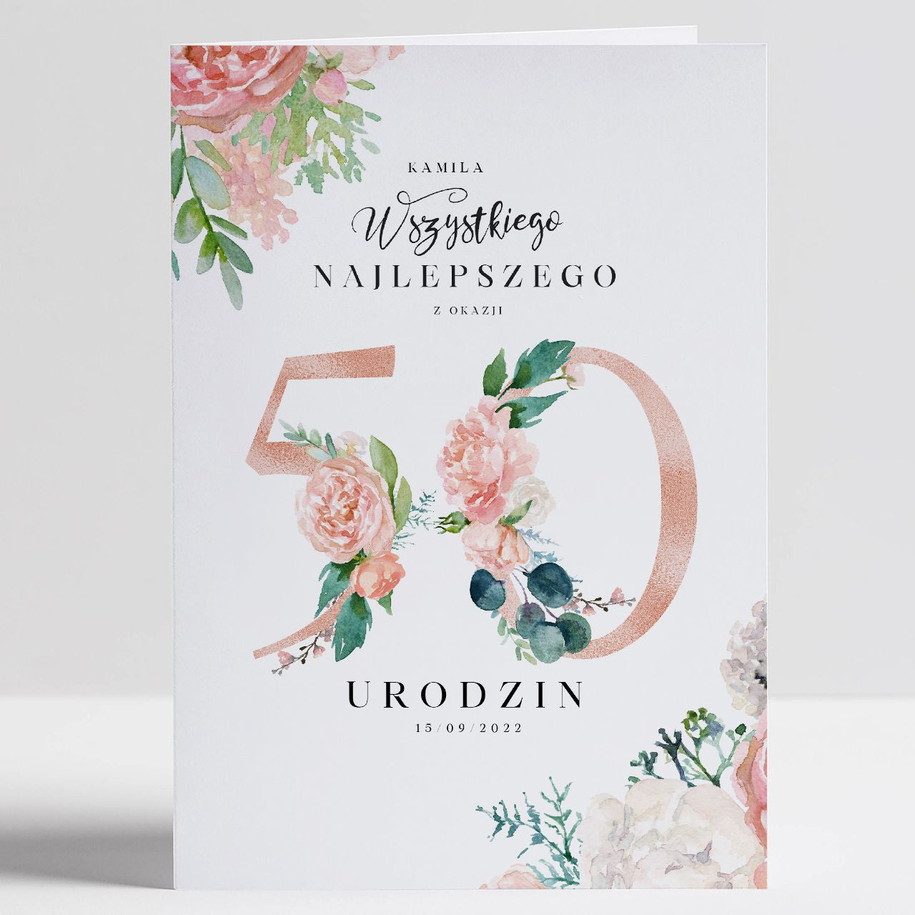 Personalizowana kartka na 50 urodziny dla kobiety upominek na 50 urodziny dla kobiety kartka personalizowana