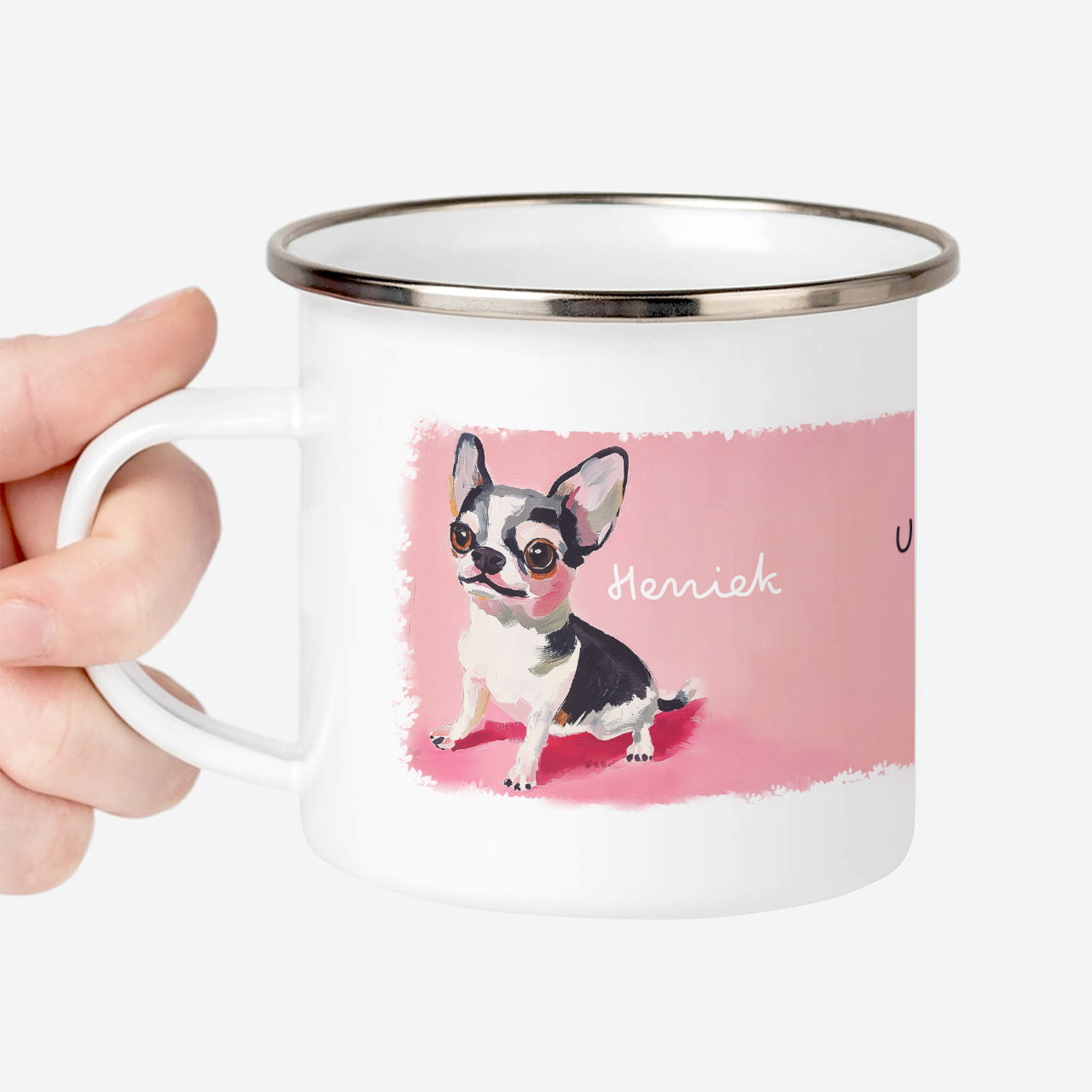 Kubek emaliowany dla miłośniczki psów - chihuahua