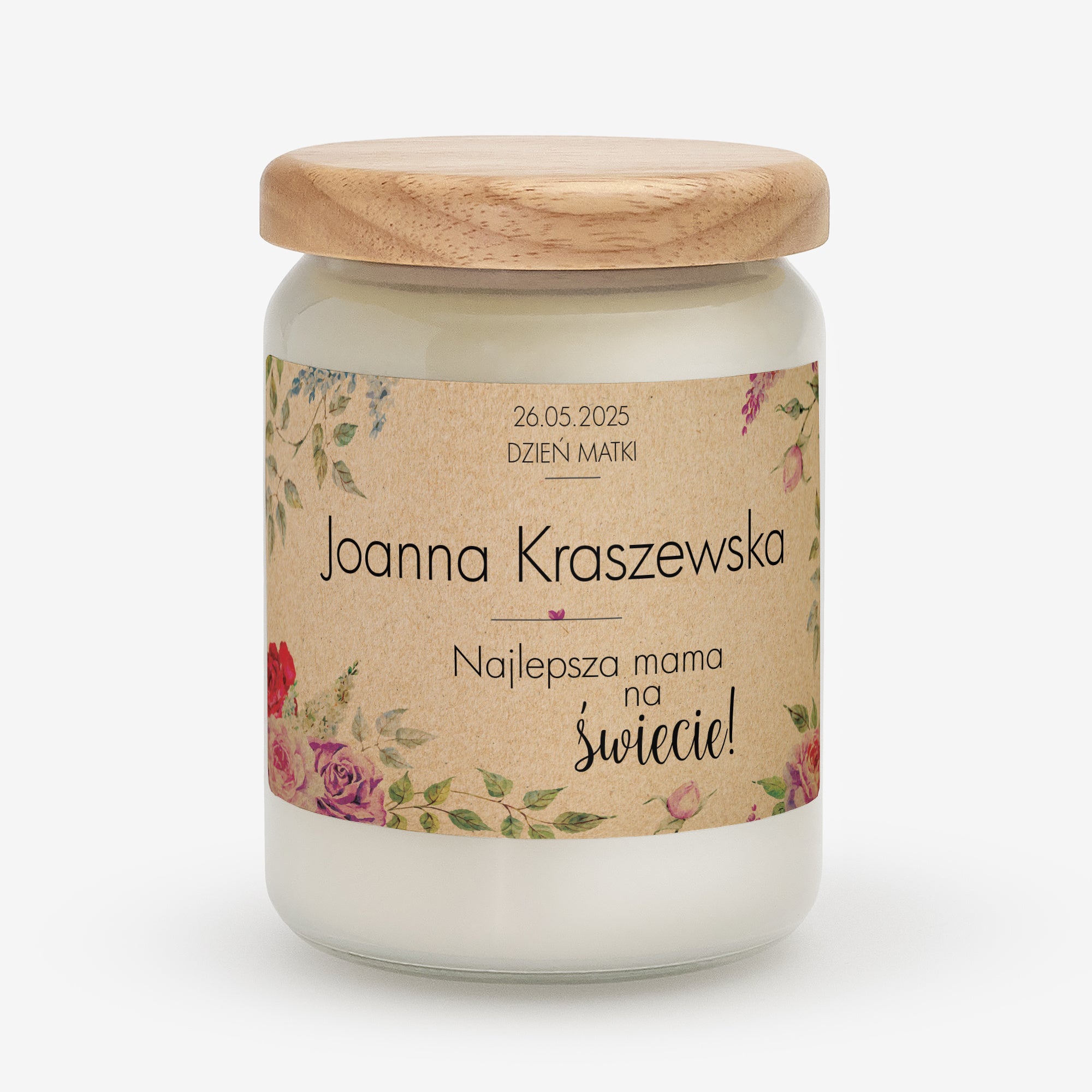 Świeczka na Dzień Mamy - personalizowana etykieta prezent na Dzień Matki prezent dla mamy świeca naturalna